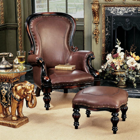 Rococo Wing Chair W/ Faux Leather - Sculptcha