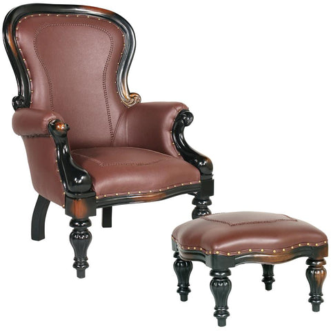 S/ Rococo Faux Leather Chair & Ottoman - Sculptcha