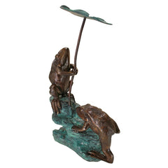 Lily Pad Umbrella Frogs Bronze Statue