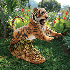 Jungle Cat Leaping Bengal Tiger Statue