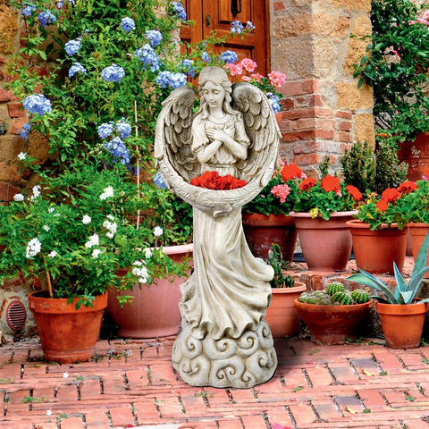 Angel With Winged Offering Dish Statue
