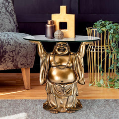 Jolly Hotei Buddha Glass Topped Table