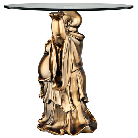 Jolly Hotei Buddha Glass Topped Table