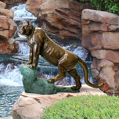 Cougar On A Rock Bronze Statue