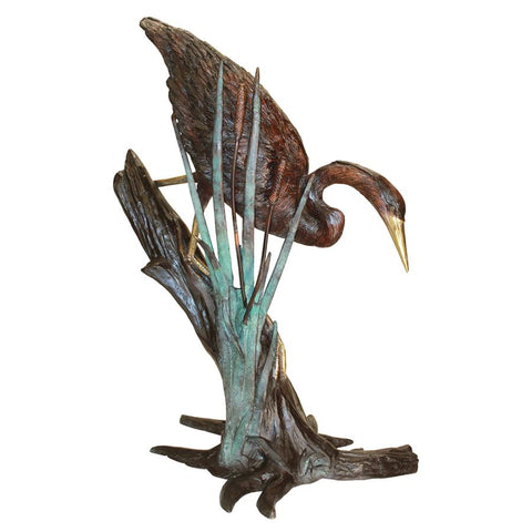 Heron Fishing In Reeds Bronze Statue
