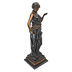 Maiden With Flower Basket Bronze Statue