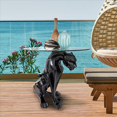 Black Jaguar Glass Top Table