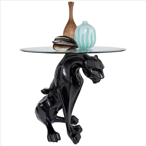 Black Jaguar Glass Top Table