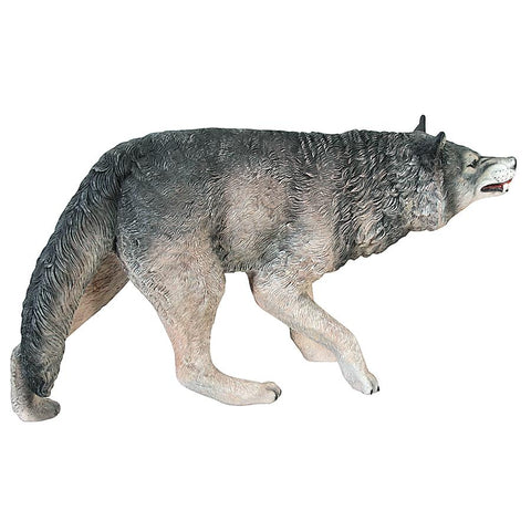Growling Gray Wolf Statue