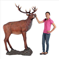 Red Deer Buck Statue With Base