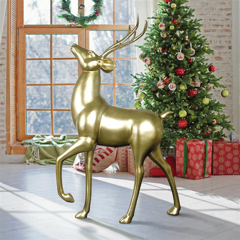Santas Gold Prancing Reindeer Statue