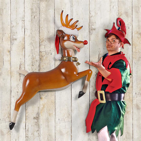 Santas Red Nosed Reindeer Wall Sculpture