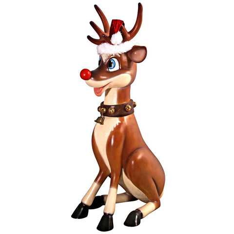 Large Sitting Red Nosed Reindeer Statue