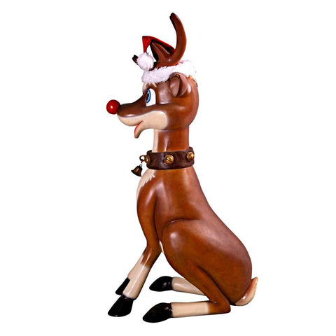 Large Sitting Red Nosed Reindeer Statue