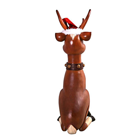 Large Sitting Red Nosed Reindeer Statue