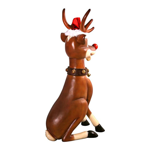 Large Sitting Red Nosed Reindeer Statue