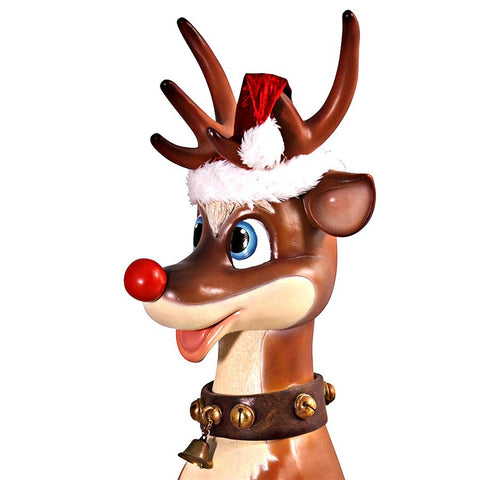 Large Sitting Red Nosed Reindeer Statue