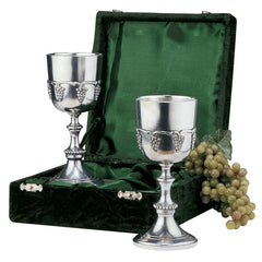 Pair Of Grape Harvest Pewter Goblets