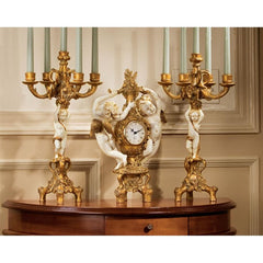 S/ Cherubs Harvest Clock & Candleabrum