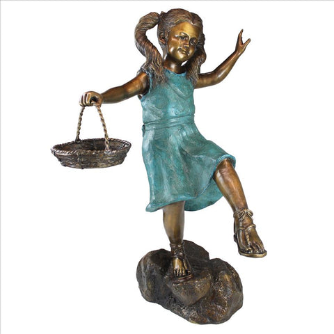 Skipping Flower Girl With Basket Bronze