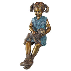 Sitting Savannah Girl With Dog Bronze