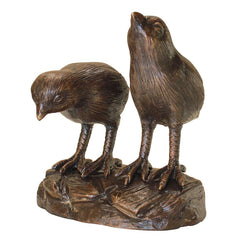 Twin Baby Quail Chicks Bronze Statue