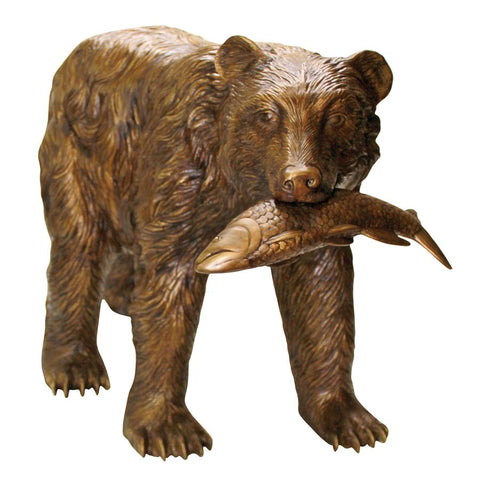 Fisherman Bear Piped Bronze Statue