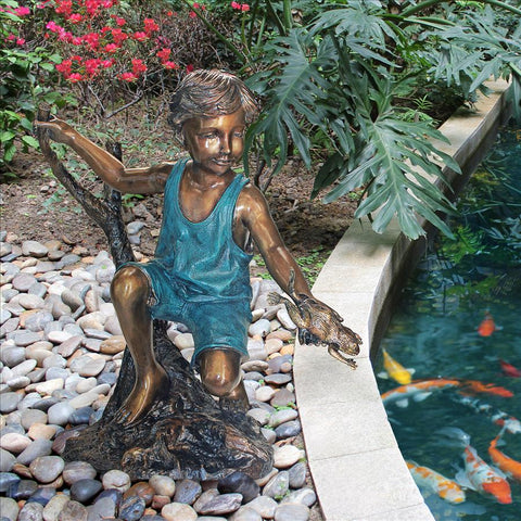 Catch & Release Boy With Frog Bronze