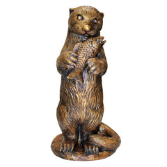 Standing Otter With Fish Bronze Statue