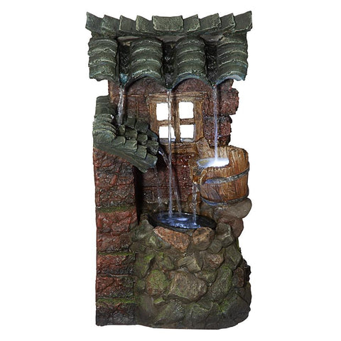 Cottage In The Forest Waterfall Fountain
