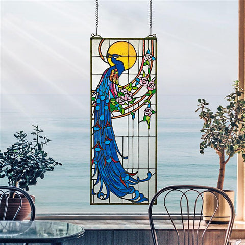 Peacocks Sunset Stained Glass Window