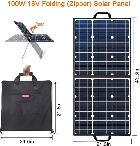100W 18V Portable Solar Panel, Foldable Solar Charger Compatible with Portable Generator, Smartphones, Tablets and More - Sculptcha